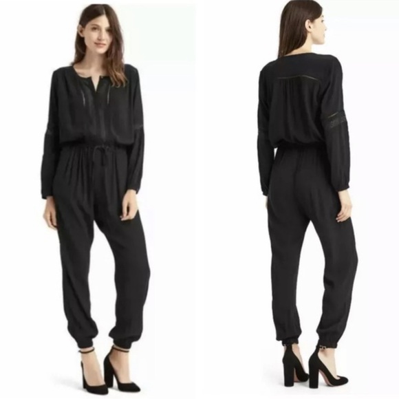 Gap Black Embroidered-trim Button Up Drawstring Jumpsuit Size Small - Picture 2 of 6